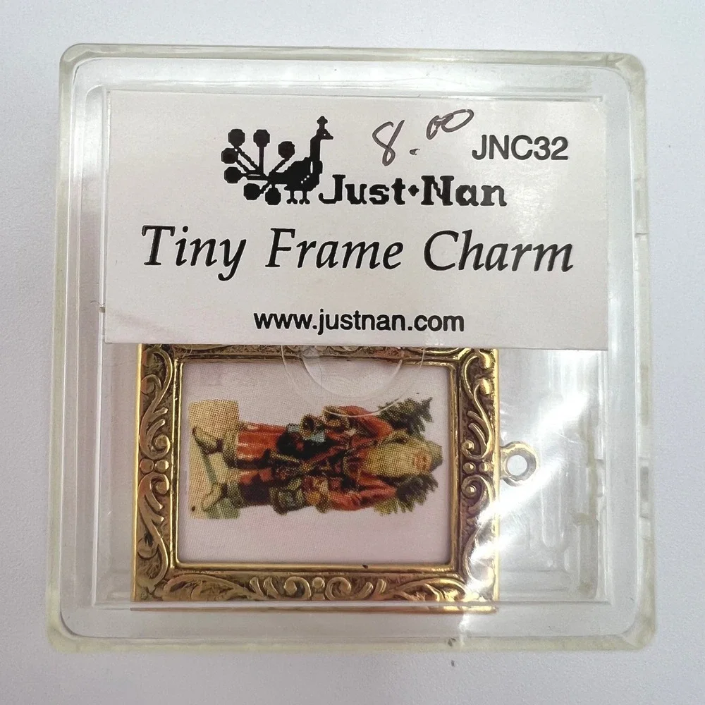 Just Nan Tiny Frame Charm JNC32 Gold Tone Miniature Santa Claus RARE HTF
